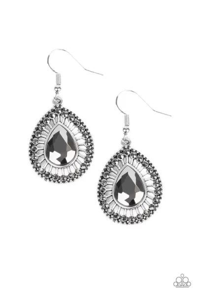 “Limo Service” Silver Hematite Teardrop Earrings
