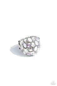 LOUD AND PROUD - WHITE AND IRIDESCENT RHINESTONE SILVER RING