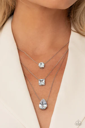 Lustrous Layers White Rhinestone Necklace
